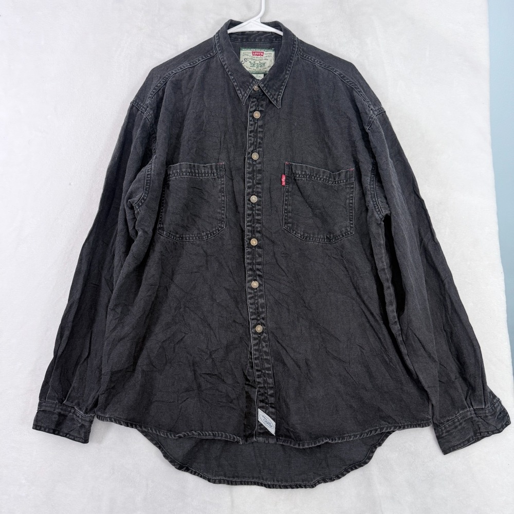 Levis Denim Shirt Mens XL Black Western Outdoor Metal Button Up
